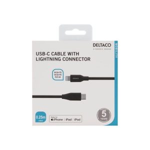 DELTACO USB-C to Lightning cable USB 2.0 0.25m Black